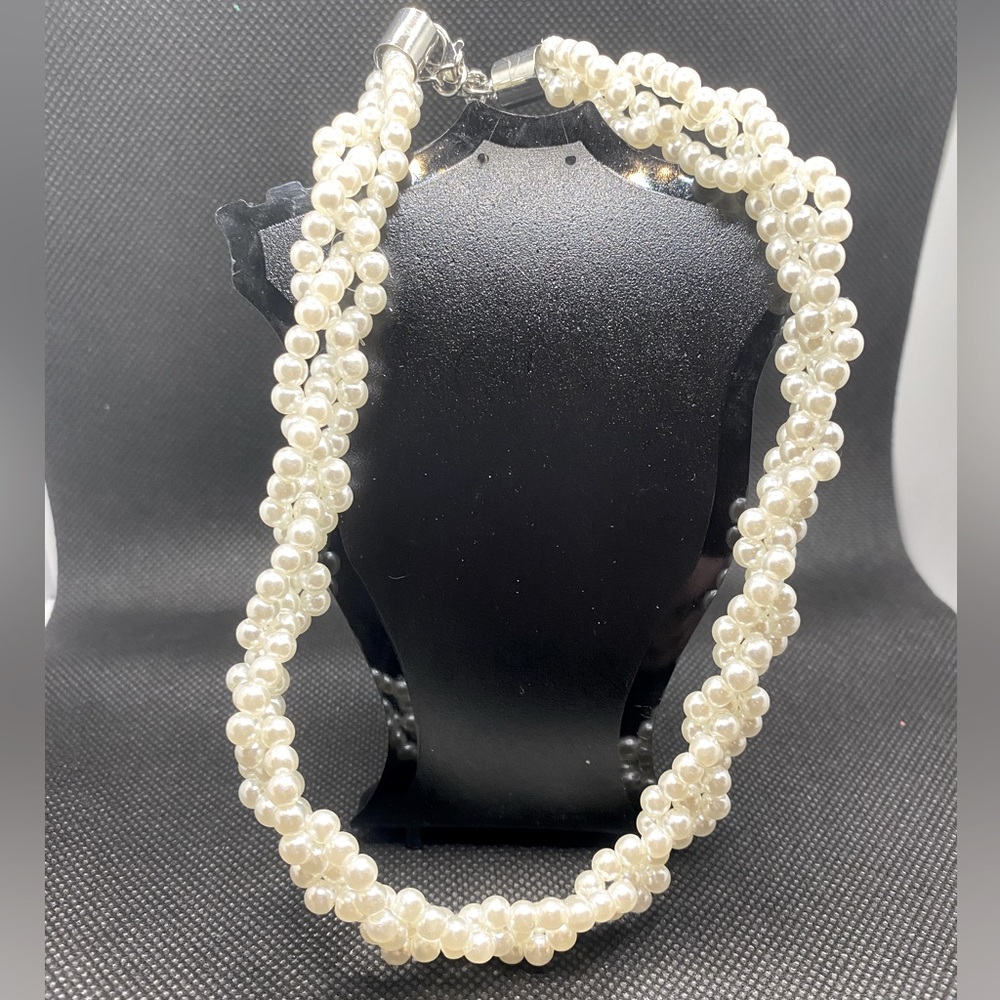 Hand Braided Faux Pearl Necklace